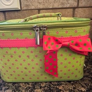 Green and Pink Polka Dot Cosmetic Bag